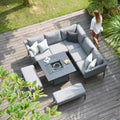 Maze - Outdoor Fabric Pulse Square Corner Dining Set with Fire Pit Table - Flanelle - Blythe Living
