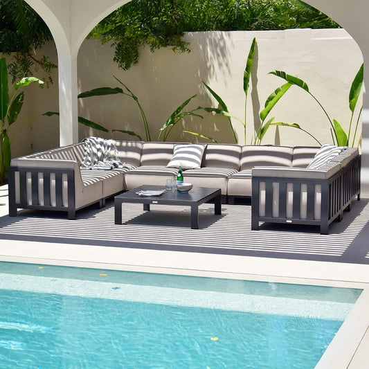 Maze - Outdoor Fabric Ibiza U Shape Sofa Set with Square Coffee Table - Oatmeal - Blythe Living