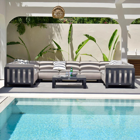 Maze - Outdoor Fabric Ibiza U Shape Sofa Set with Square Coffee Table - Oatmeal - Blythe Living