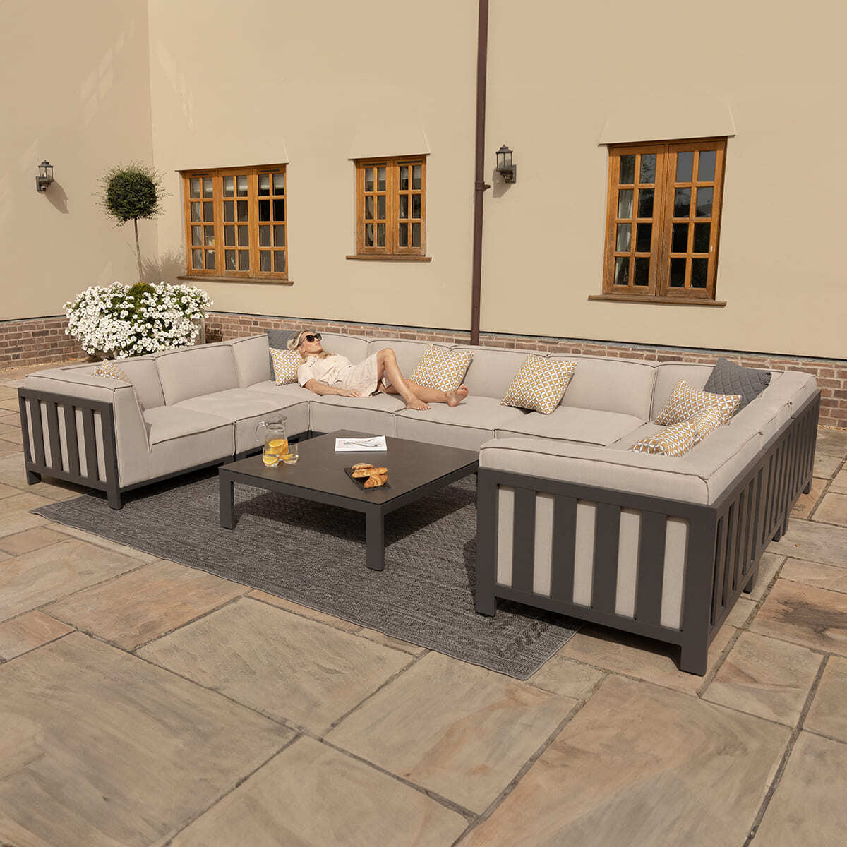 Maze - Outdoor Fabric Ibiza U Shape Sofa Set with Square Coffee Table - Oatmeal - Blythe Living
