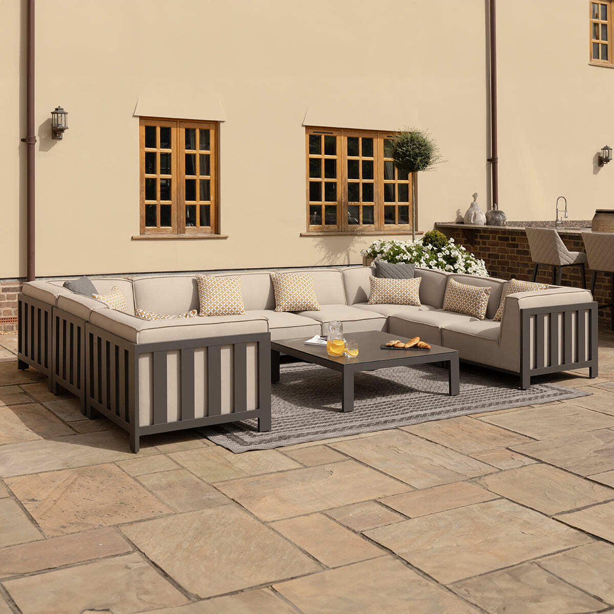 Maze - Outdoor Fabric Ibiza U Shape Sofa Set with Square Coffee Table - Oatmeal - Blythe Living