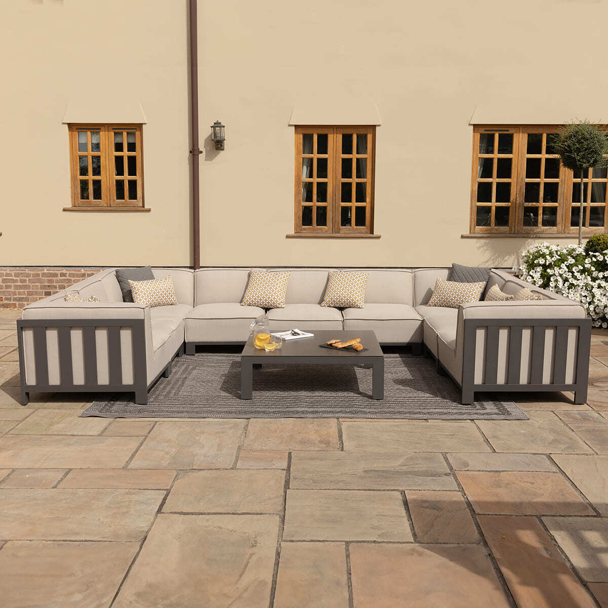 Maze - Outdoor Fabric Ibiza U Shape Sofa Set with Square Coffee Table - Oatmeal - Blythe Living