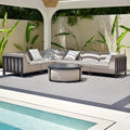 Maze - Outdoor Fabric Ibiza Medium Corner Sofa Set with Round Coffee Table & 3 Footstools - Oatmeal - Blythe Living