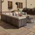 Maze - Outdoor Fabric Ibiza Medium Corner Sofa Set with Round Coffee Table & 3 Footstools - Oatmeal - Blythe Living