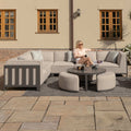 Maze - Outdoor Fabric Ibiza Medium Corner Sofa Set with Round Coffee Table & 3 Footstools - Oatmeal - Blythe Living