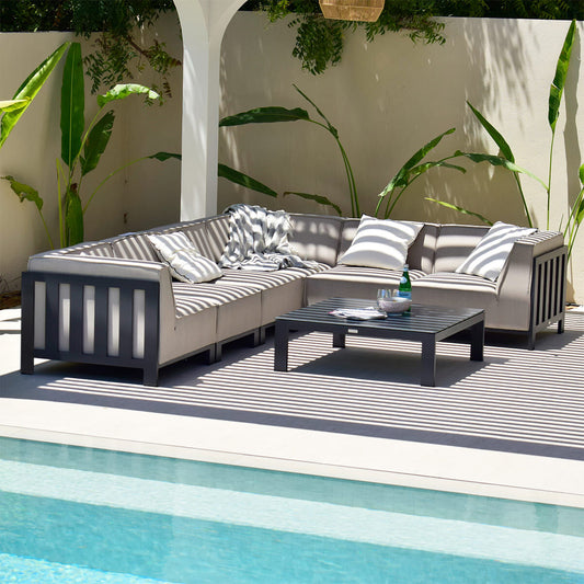 Maze - Outdoor Fabric Ibiza Medium Corner Sofa Set with Square Coffee Table - Oatmeal - Blythe Living