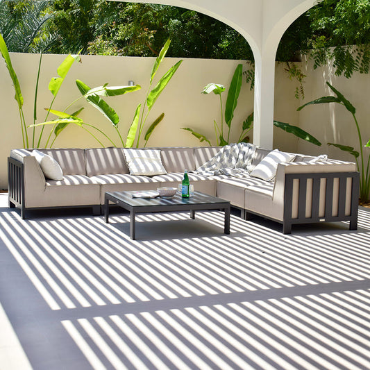 Maze - Outdoor Fabric Ibiza Medium Corner Sofa Set with Square Coffee Table - Oatmeal - Blythe Living
