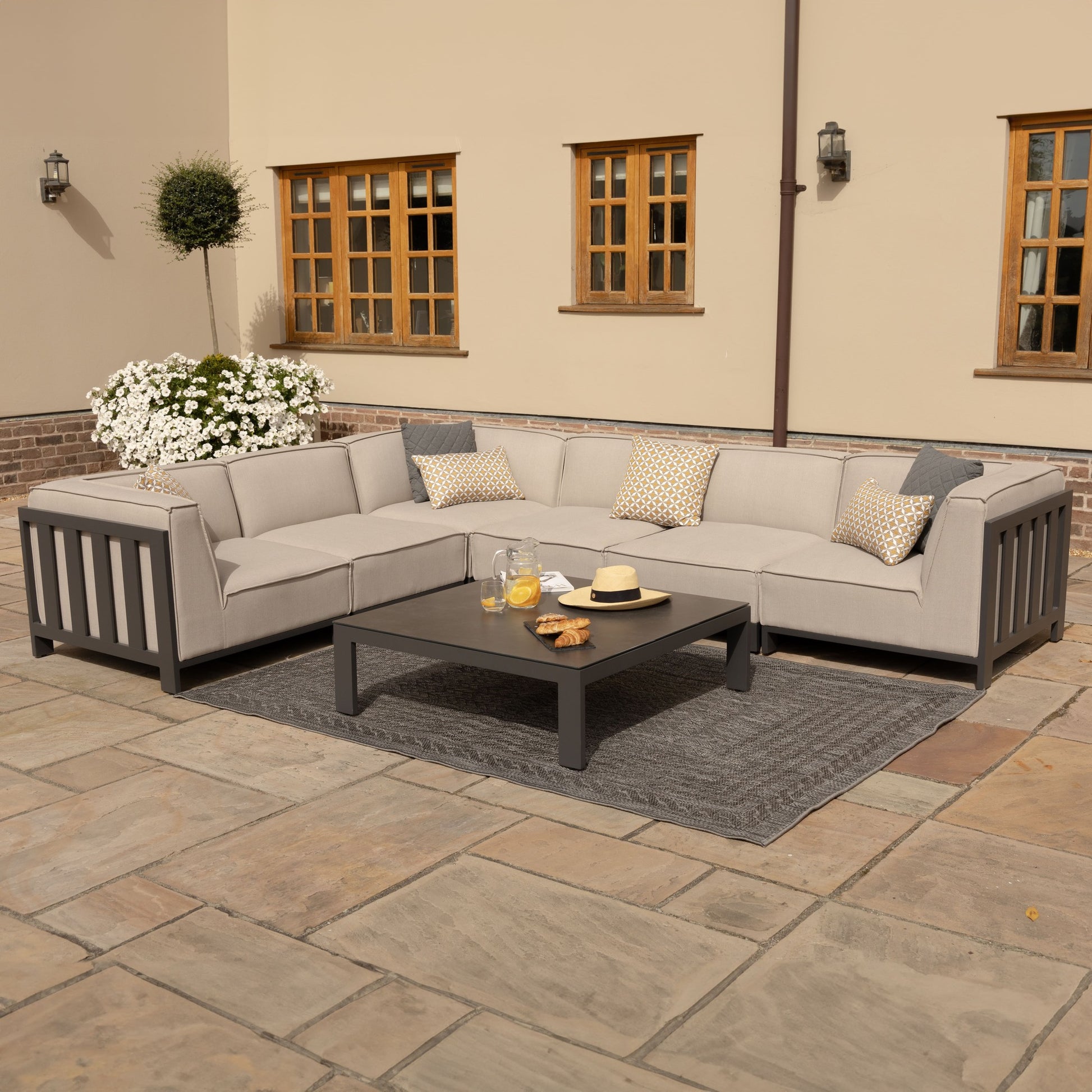 Maze - Outdoor Fabric Ibiza Medium Corner Sofa Set with Square Coffee Table - Oatmeal - Blythe Living
