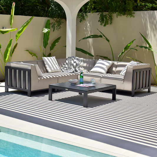 Maze - Outdoor Fabric Ibiza Small Corner Sofa Set with Square Coffee Table - Oatmeal - Blythe Living