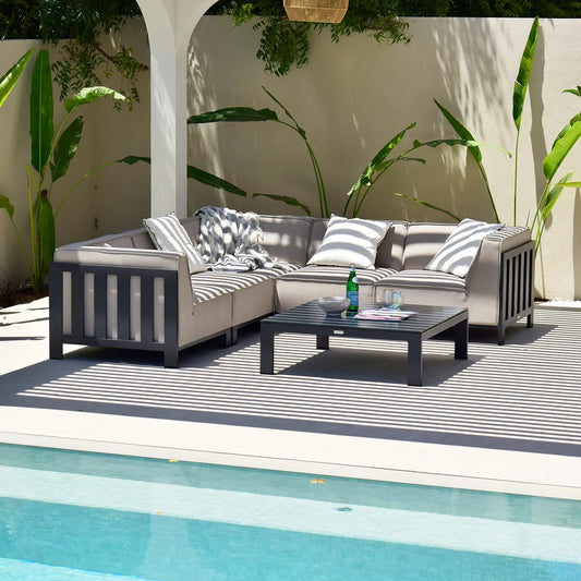 Maze - Outdoor Fabric Ibiza Small Corner Sofa Set with Square Coffee Table - Oatmeal - Blythe Living