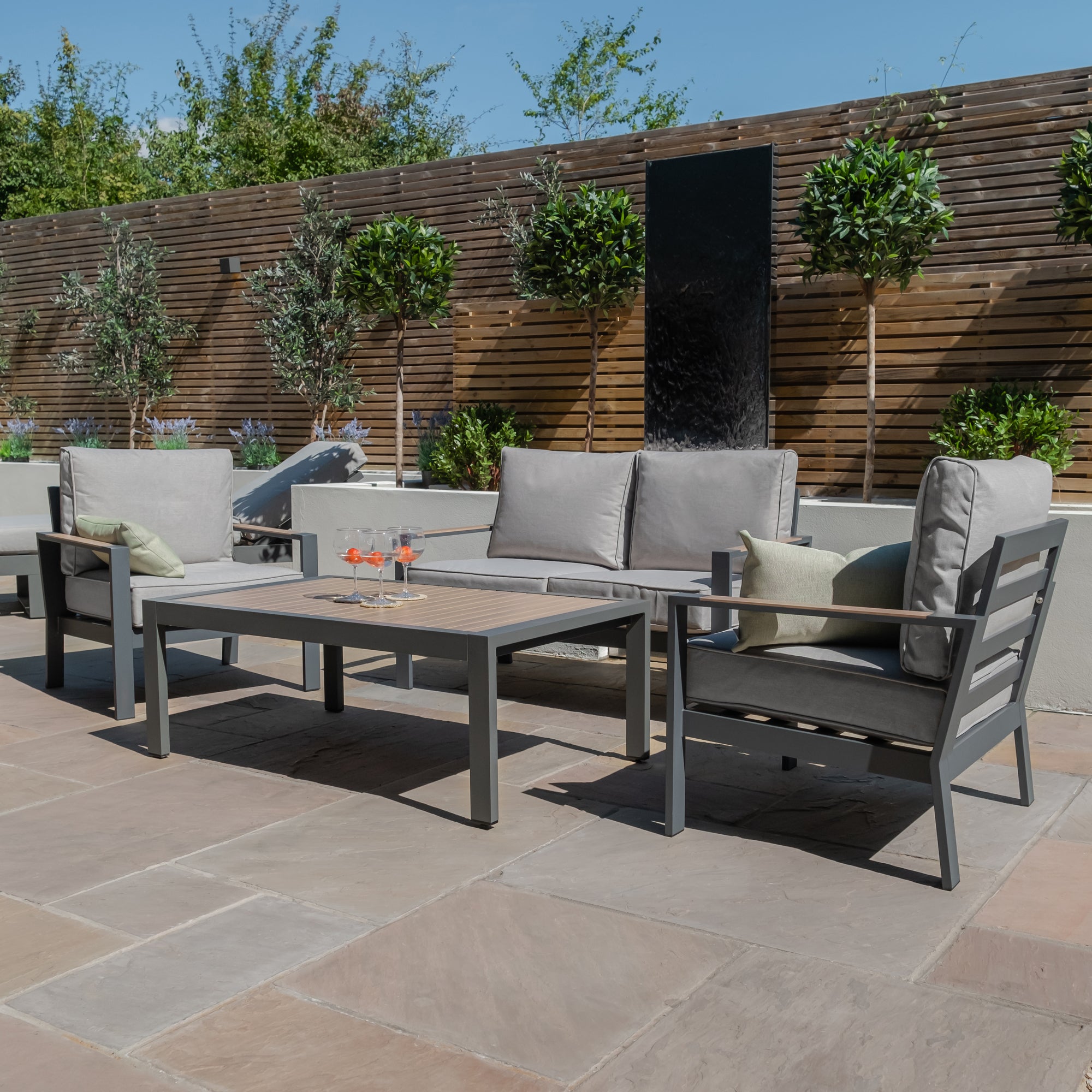 Maze - Vancouver 2 Seat Aluminium Sofa Set with Rectangular Coffee Table - Dove Grey - Blythe Living