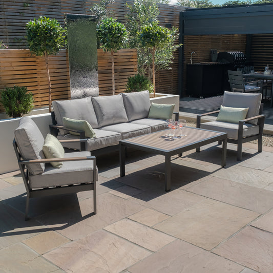 Maze - Vancouver 3 Seat Aluminium Sofa Set with Rectangular Coffee Table - Dove Grey - Blythe Living