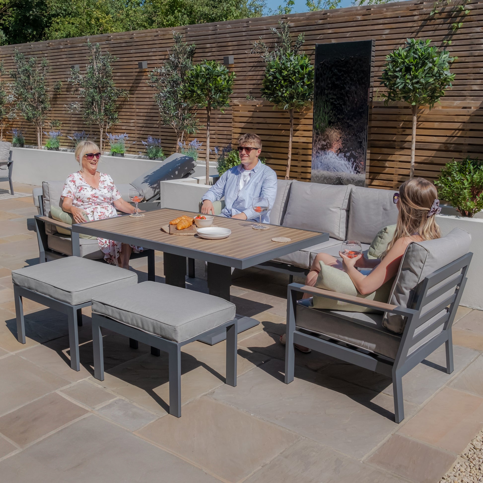 Maze - Vancouver 3 Seat Aluminium Sofa Set with Rising Table & 2 Stools - Dove Grey - Blythe Living