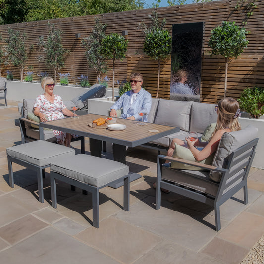 Maze - Vancouver 3 Seat Aluminium Sofa Set with Rising Table & 2 Stools - Dove Grey - Blythe Living