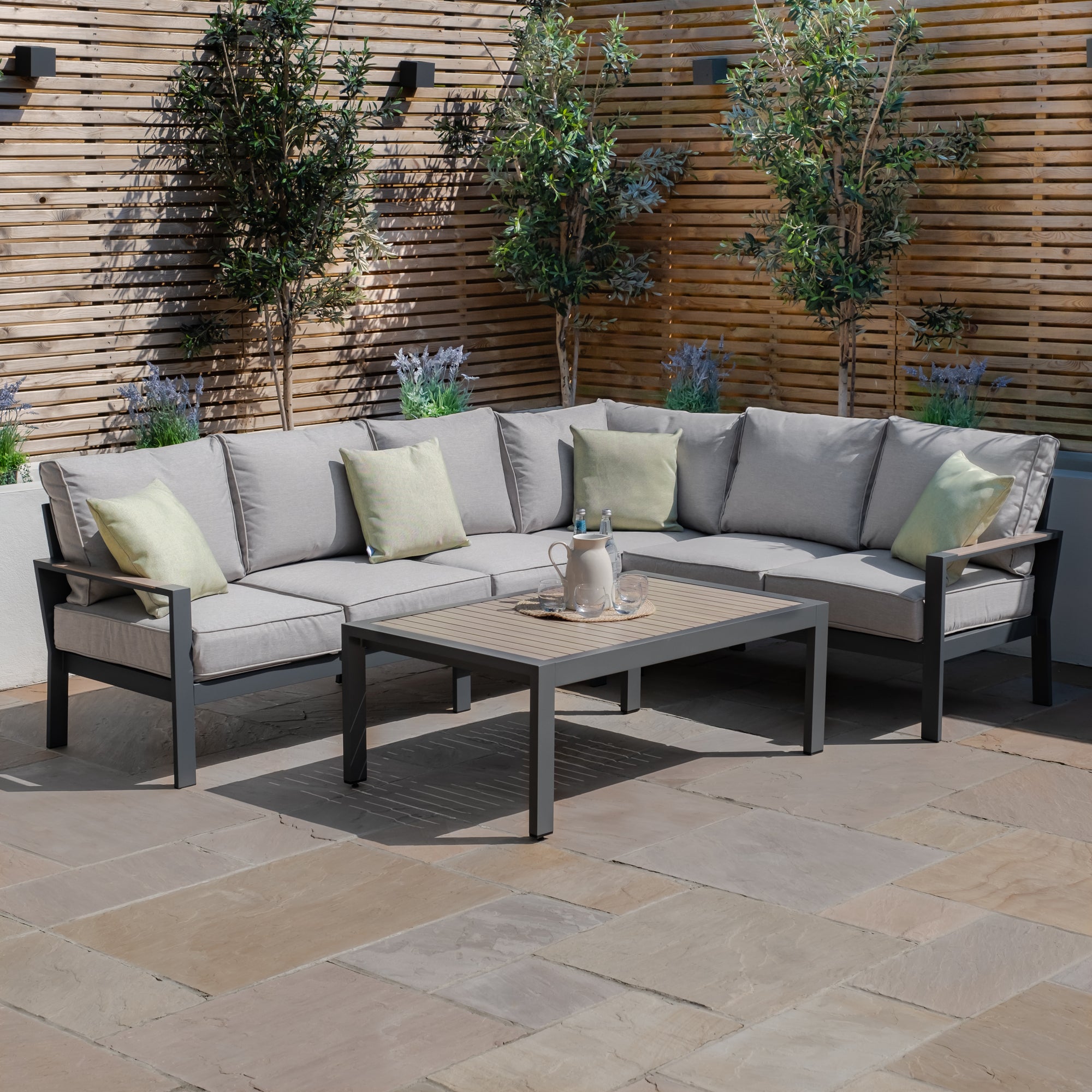 Maze - Vancouver Large Aluminium Corner Sofa Set with Rectangular Coffee Table - Dove Grey - Blythe Living