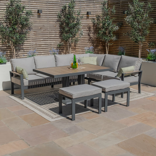 Maze - Vancouver Large Aluminium Corner Dining Set with Rectangular Rising Table & 2 Stools - Dove Grey - Blythe Living