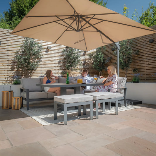 Maze - Vancouver Large Aluminium Corner Dining Set with Rectangular Rising Table & 2 Stools - Dove Grey - Blythe Living