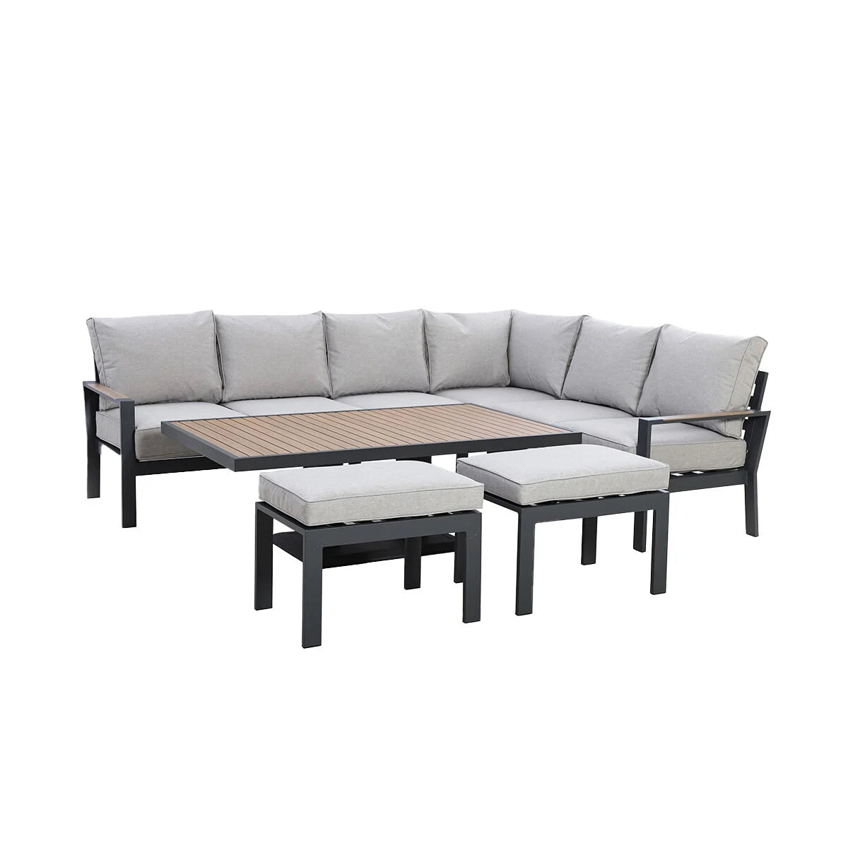 Maze - Vancouver Large Aluminium Corner Dining Set with Rectangular Rising Table & 2 Stools - Dove Grey - Blythe Living