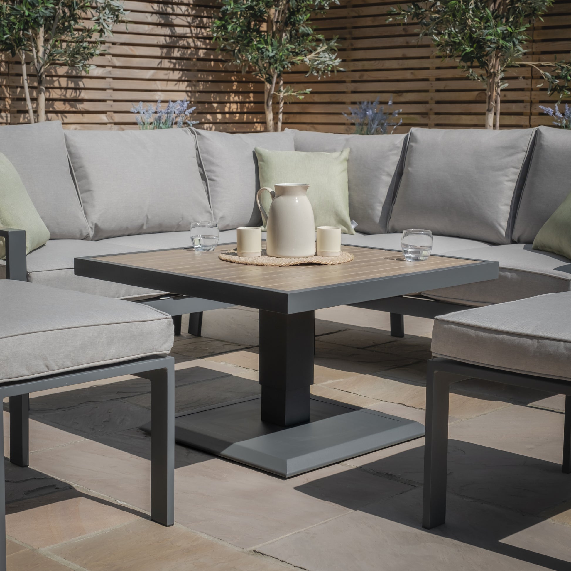 Maze - Vancouver Small Aluminium Corner Dining Set with Square Rising Table & 2 Stools - Dove Grey - Blythe Living