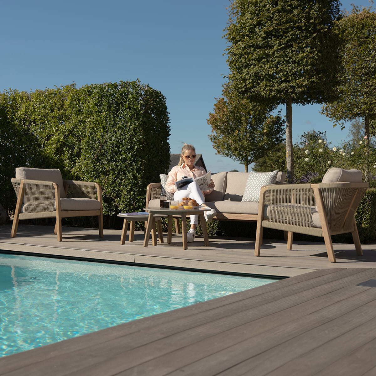 Maze - Martinique Rope Weave 2 Seat Sofa Set with 2 Lounge Armchairs & 2 Round Coffee Tables - Blythe Living