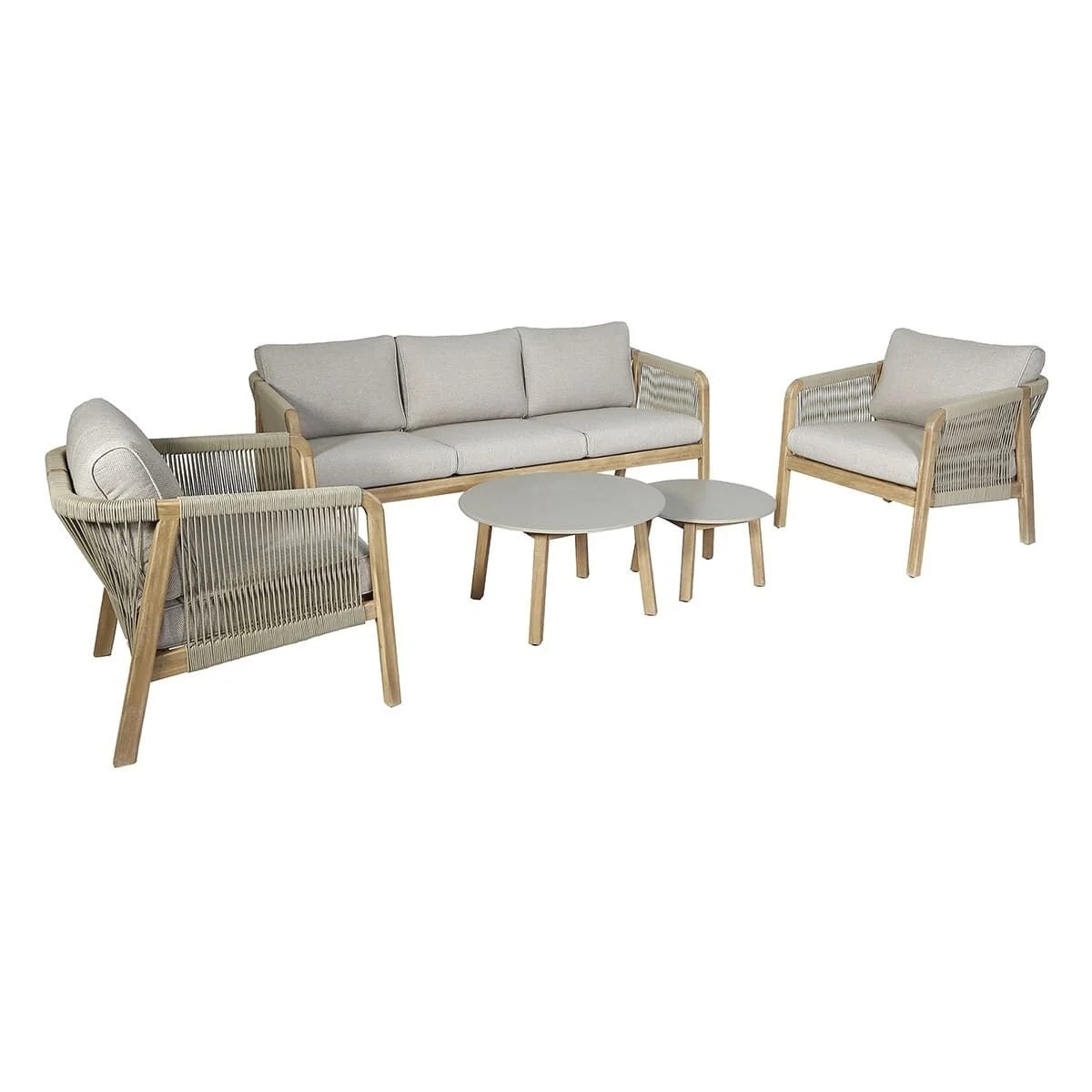 Maze - Martinique Rope Weave 3 Seat Sofa Set with 2 Lounge Armchairs & 2 Round Coffee Tables - Blythe Living