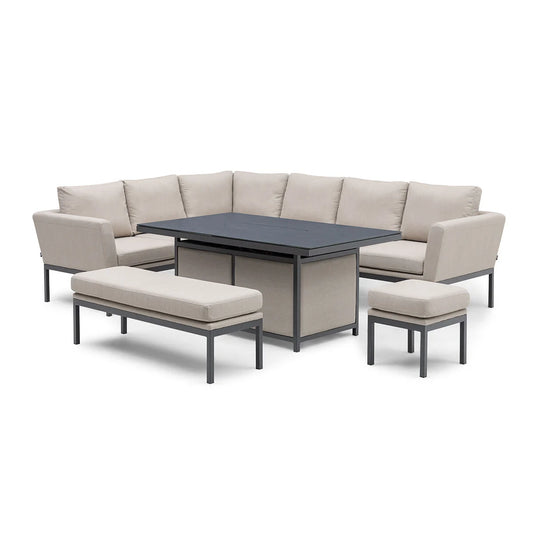 Maze - Pulse Rectangular Corner Dining Set with Fire Pit Table - Oatmeal - Blythe Living