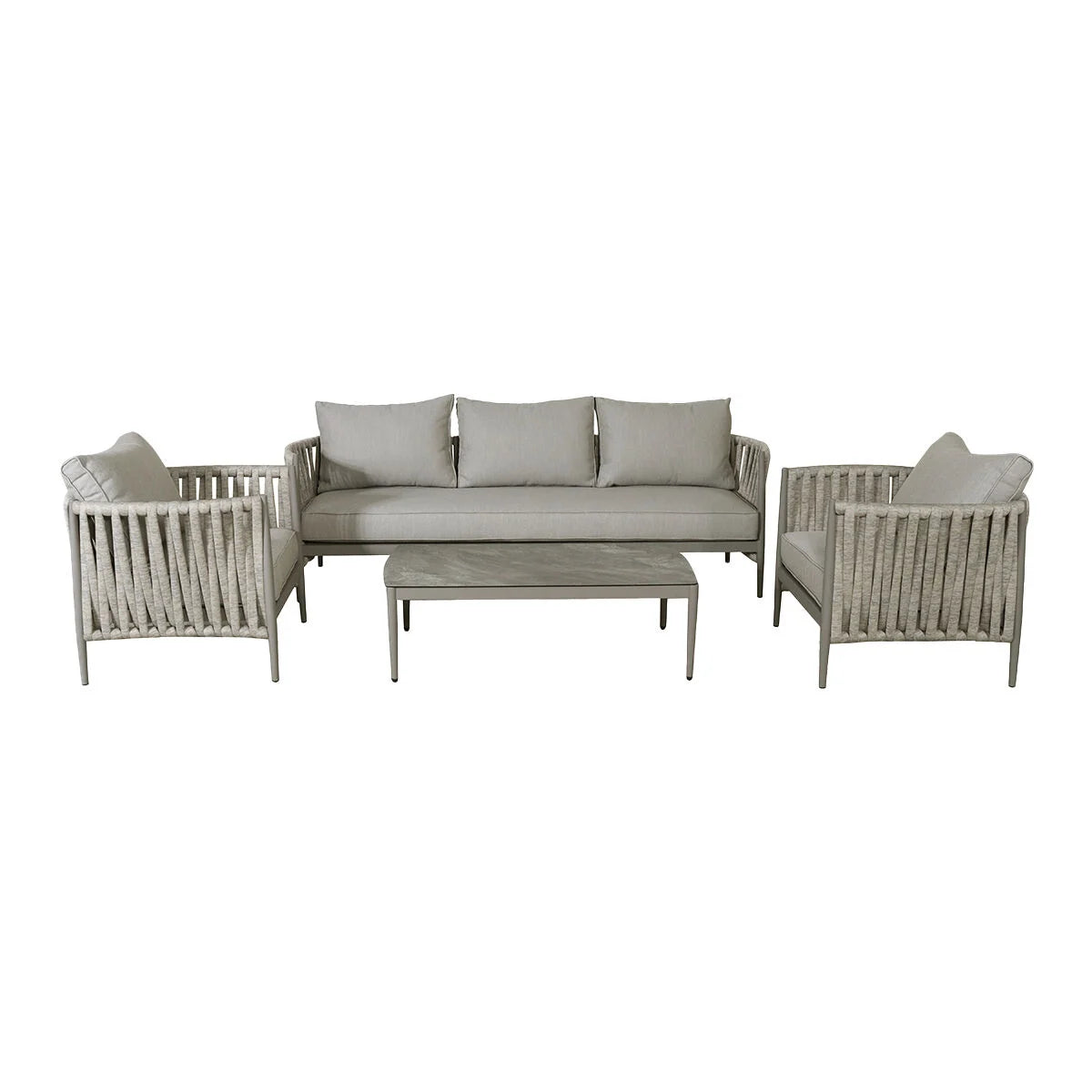Maze - Milan Rope Weave 3 Seat Sofa Set with Rectangular Coffee Table - Cool Linen - Blythe Living