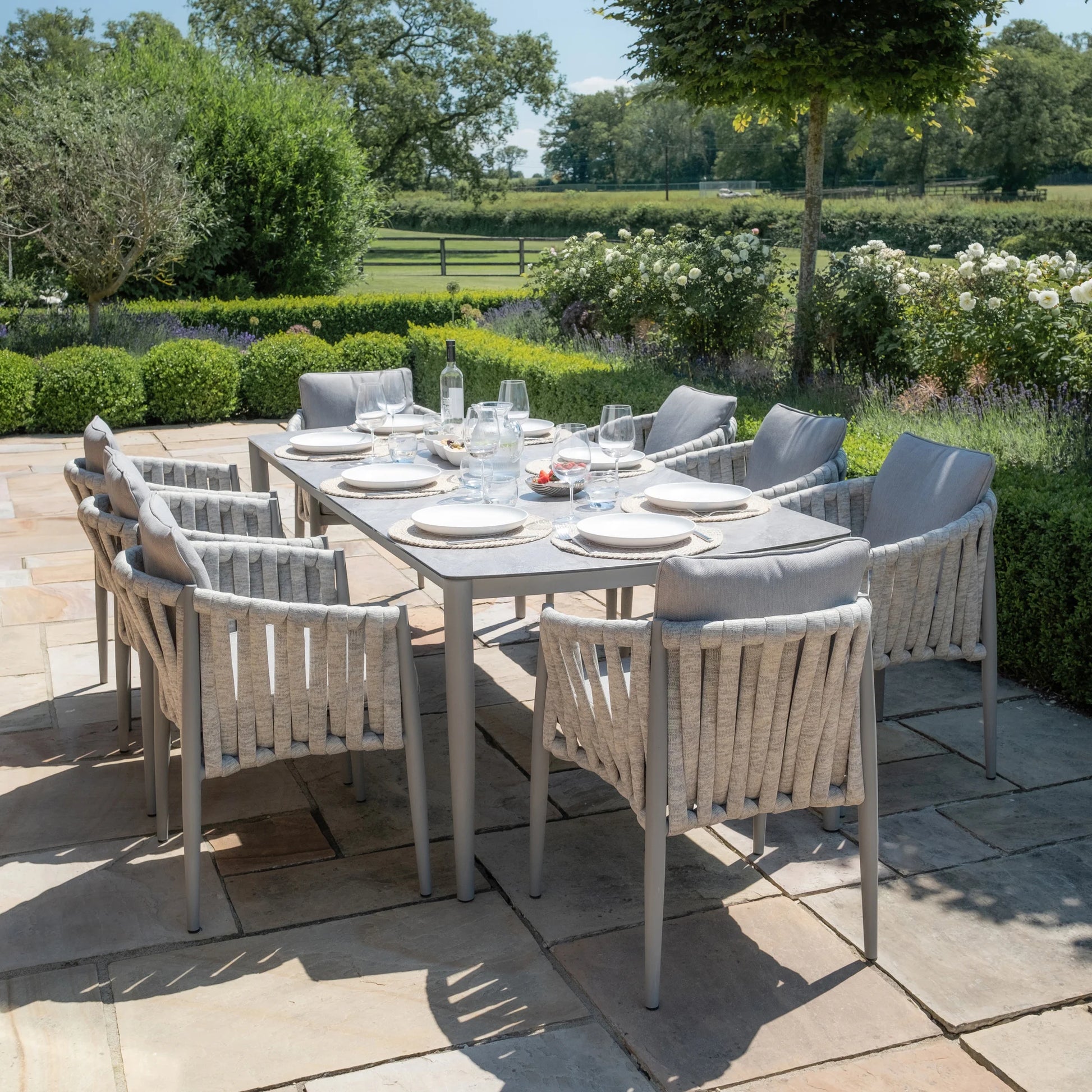 Maze - Milan Rope Weave 8 Seat Rectangular Dining Set - Cool Linen - Blythe Living