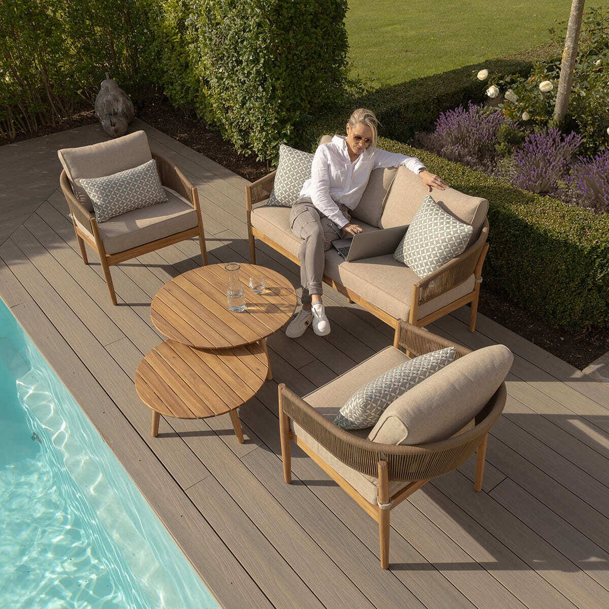 Maze - Porto Rope Weave 2 Seat Sofa Set with Pair of Round Coffee Tables & Armchairs - Blythe Living