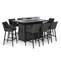 Maze - Outdoor Fabric Regal 8 Seat Rectangular Bar Set with Fire Pit Table - Charcoal - Blythe Living