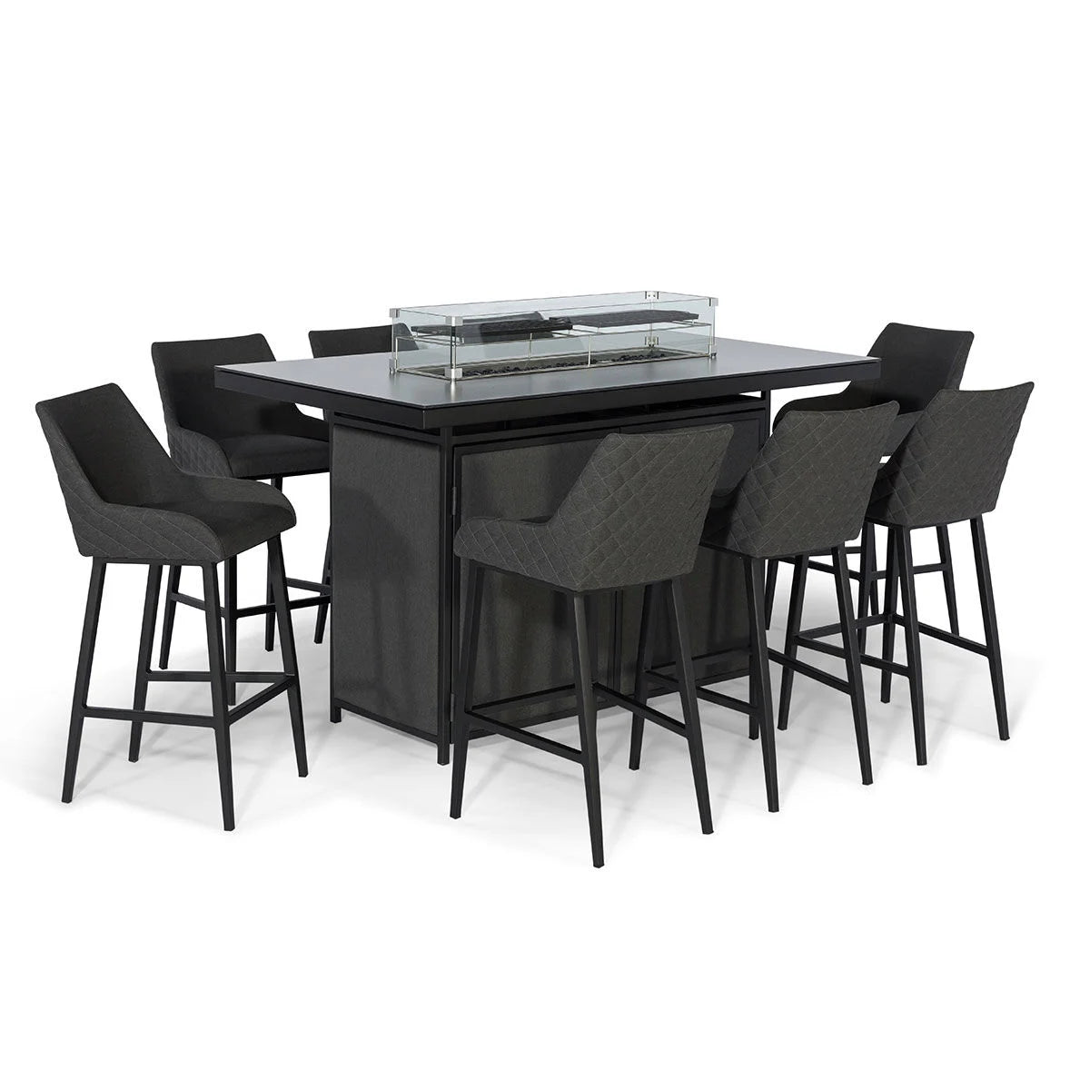Maze - Outdoor Fabric Regal 8 Seat Rectangular Bar Set with Fire Pit Table - Charcoal - Blythe Living