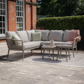 Maze - Monaco Rope Weave Small Corner with Pair of Round Coffee Tables - Cool Linen