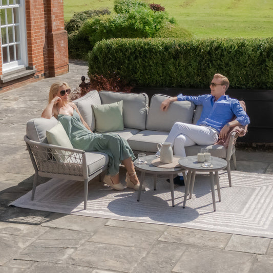 Maze - Monaco Rope Weave Small Corner with Pair of Round Coffee Tables - Cool Linen