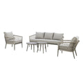Maze - Monaco Rope Weave 3 Seat Sofa Set with Pair of Round Coffee Tables - Cool Linen - Blythe Living