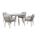 Maze - Monaco Rope Weave 4 Seat Round Dining Set with Lazy Susan - Cool Linen - Blythe Living