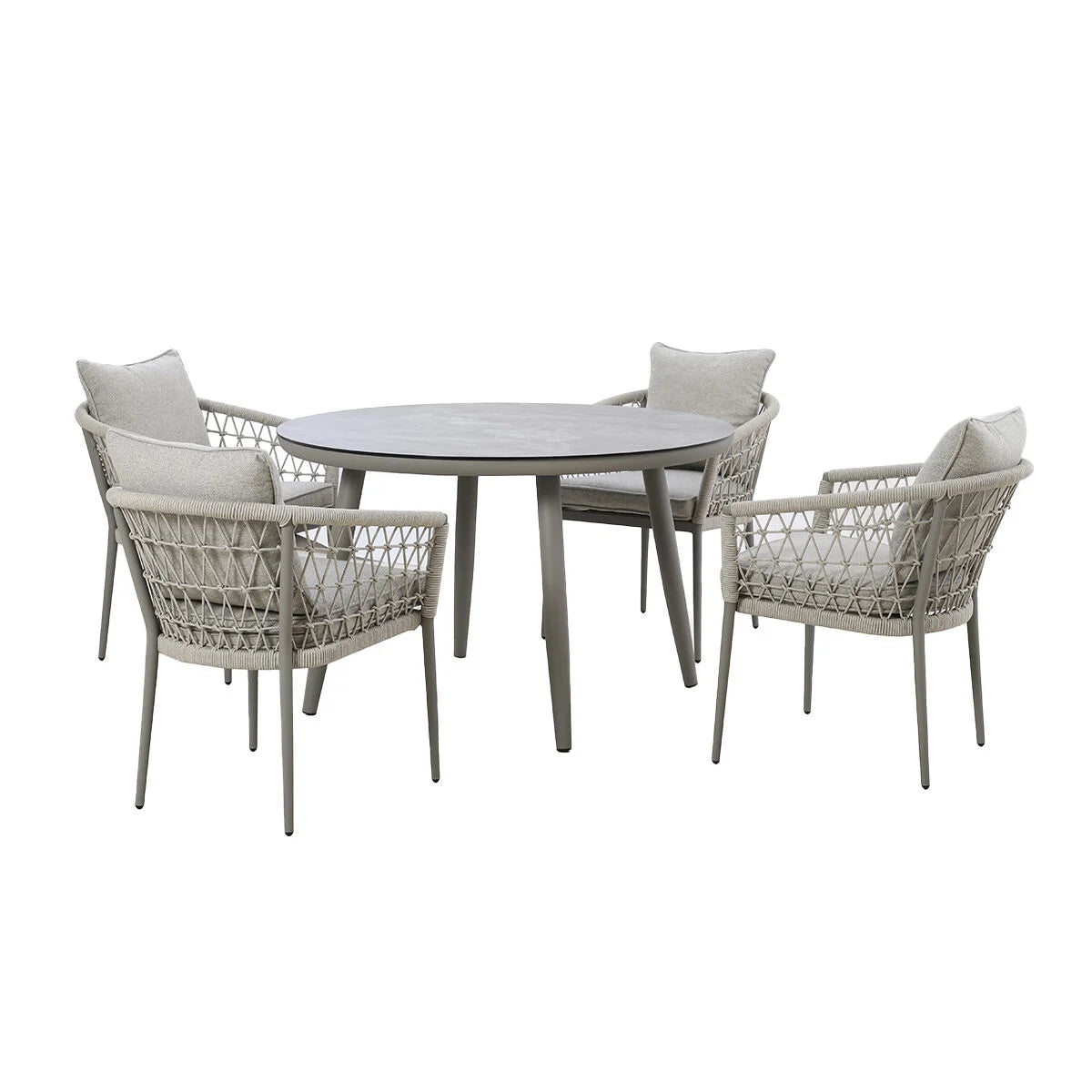 Maze - Monaco Rope Weave 4 Seat Round Dining Set with Lazy Susan - Cool Linen - Blythe Living