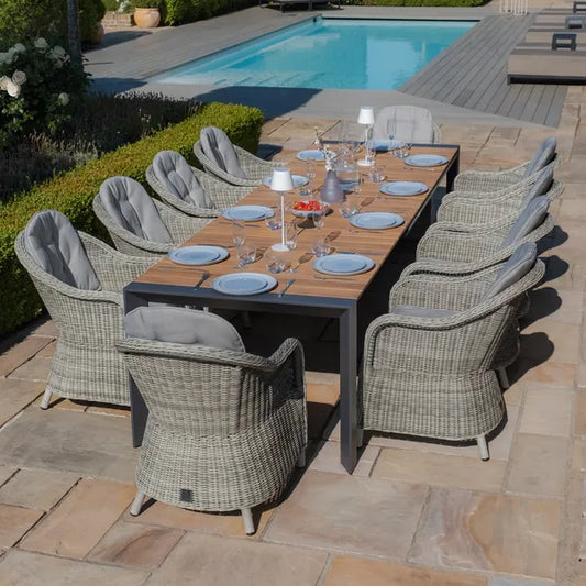 Maze - Jakarta Teak Extending 6 - 10 Seat Rectangular Dining Table
with 10 Oxford Heritage Rattan Dining Chairs - Blythe Living