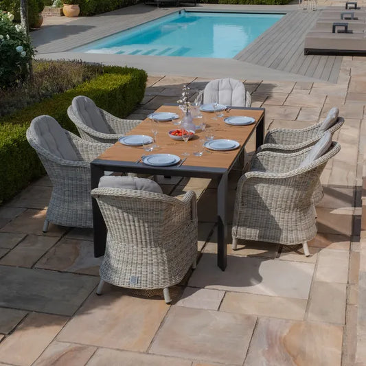 Maze - Jakarta Teak Extending 6 - 10 Seat Rectangular Dining Table
with 10 Oxford Heritage Rattan Dining Chairs - Blythe Living