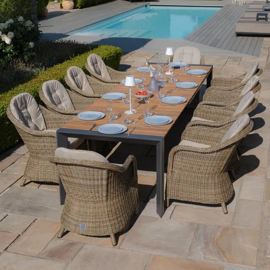 Maze - Jakarta Teak Extending 6 - 10 Seat Rectangular Dining Table
with 10 Winchester Heritage Rattan Dining Chairs - Blythe Living
