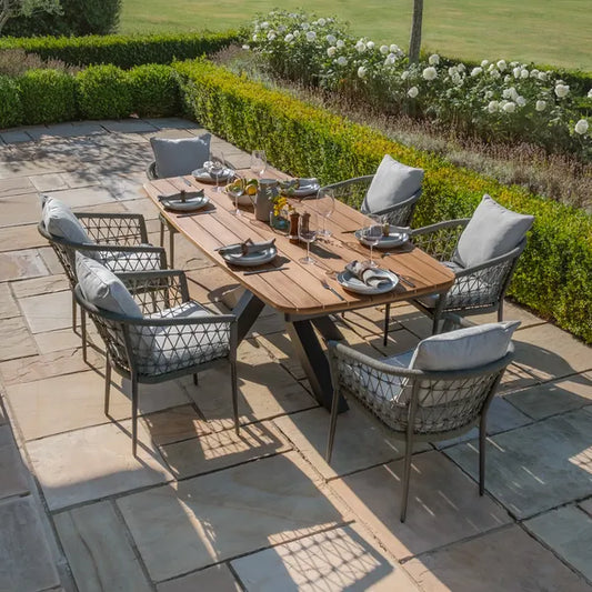 Maze - Jakarta Teak Oval Dining Table
with 6 Monaco Ivy Green Rope Weave Dining Chairs - Blythe Living