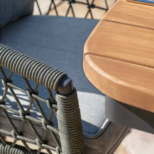 Maze - Jakarta Teak Oval Dining Table
with 6 Monaco Ivy Green Rope Weave Dining Chairs - Blythe Living