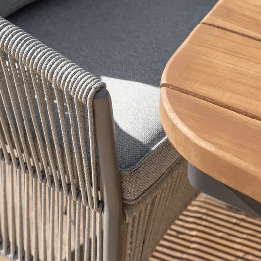 Maze - Jakarta Teak Oval Dining Table
with 6 Maldives Rope Weave Dining Chairs - Blythe Living