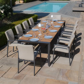 Maze - Jakarta Teak Extending 6 - 10 Seat Rectangular Dining Table
with 10 Ibiza Oatmeal Dining Chairs - Blythe Living