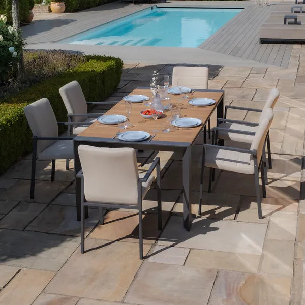 Maze - Jakarta Teak Extending 6 - 10 Seat Rectangular Dining Table
with 10 Ibiza Oatmeal Dining Chairs - Blythe Living