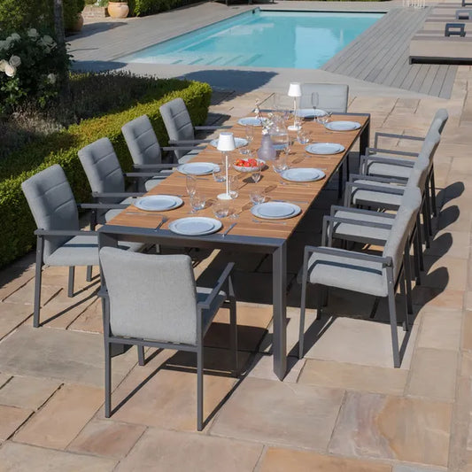 Maze - Jakarta Teak Extending 6 - 10 Seat Rectangular Dining Table
with 10 Ibiza Zinc Grey Dining Chairs - Blythe Living