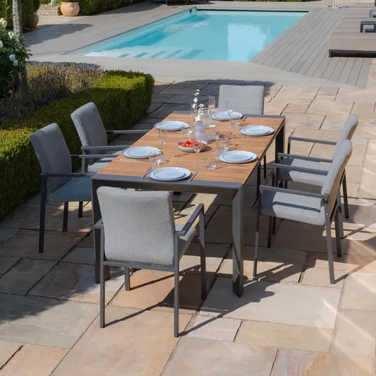 Maze - Jakarta Teak Extending 6 - 10 Seat Rectangular Dining Table
with 10 Ibiza Zinc Grey Dining Chairs - Blythe Living
