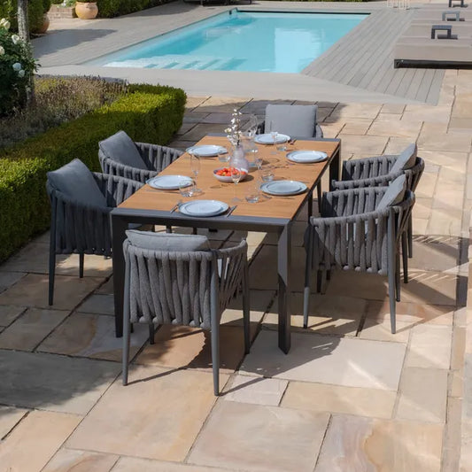 Maze - Jakarta Teak Extending 6 - 10 Seat Rectangular Dining Table
with 10 Milan Charcoal Rope Weave Dining Chairs - Blythe Living