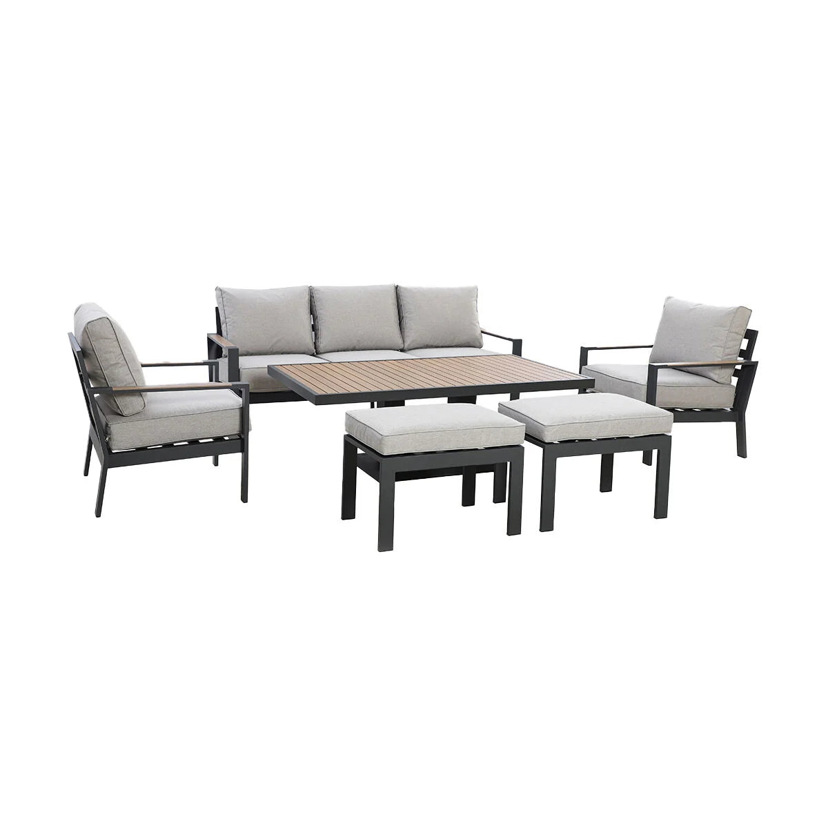 Maze - Vancouver 3 Seat Aluminium Sofa Set with Rising Table & 2 Stools - Dove Grey - Blythe Living