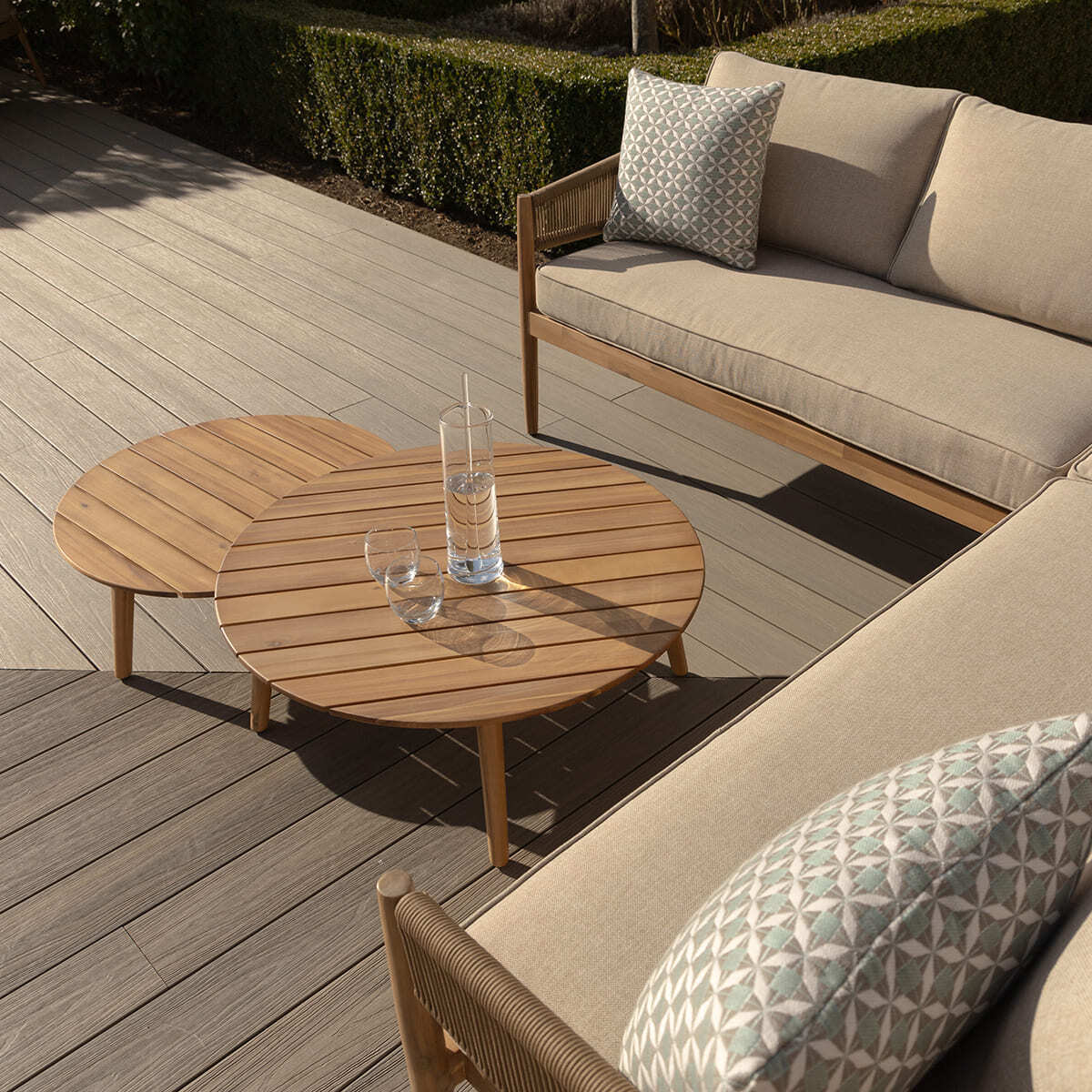 Maze - Porto Rope Weave Corner Sofa Set with Pair of Round Coffee Tables - Blythe Living