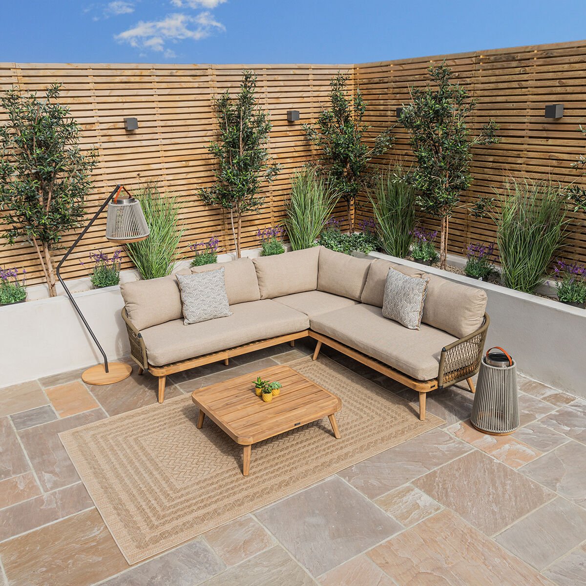 Maze - Bali Rope Weave Corner Sofa Set with Large Square Coffee Table - Blythe Living